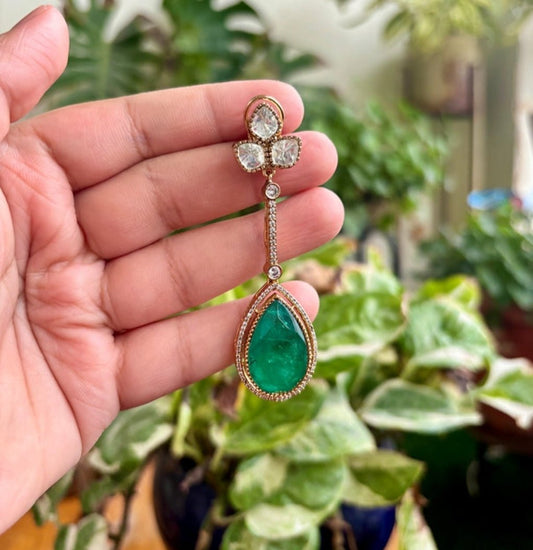 Moissanite & Green Doublet Stone Earrings - nsjewelscraft