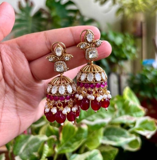 Royal Design Ruby, Moissanite Jhumka - nsjewelscraft