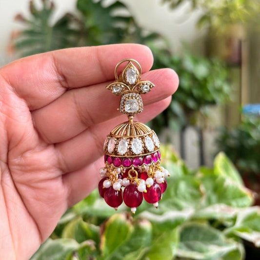 Royal Design Ruby, Moissanite Jhumka - nsjewelscraft