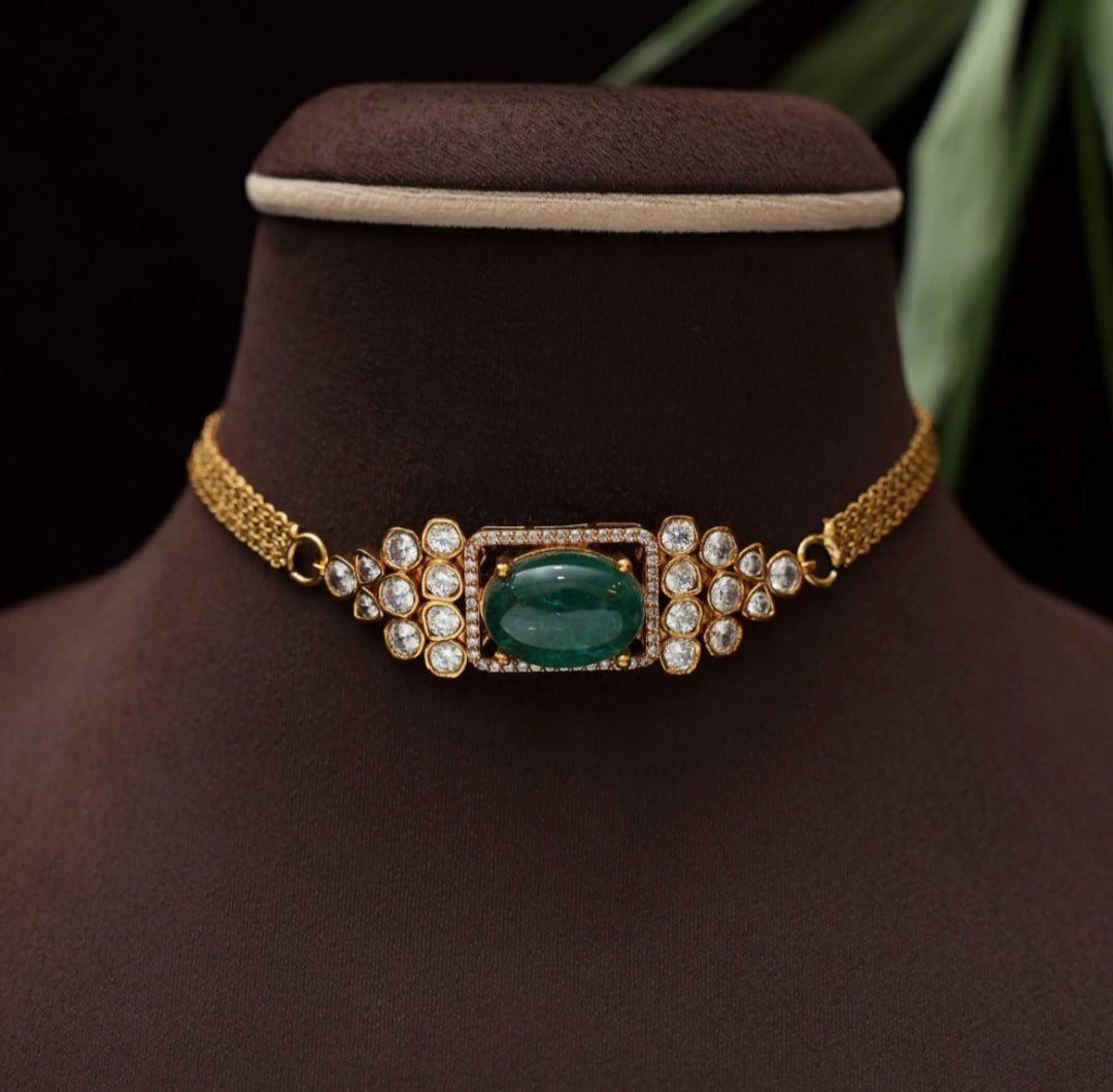 Antique Green Choker Short Necklace - nsjewelscraft