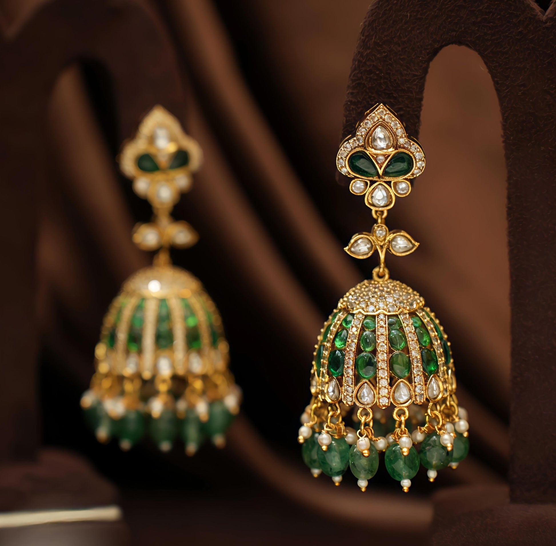 Royal Emerald & Kundan Gold - Plated Jhumka Earrings – Traditional Bridal Jewelry - nsjewelscraft
