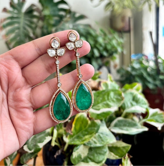 Moissanite & Green Doublet Stone Earrings - nsjewelscraft
